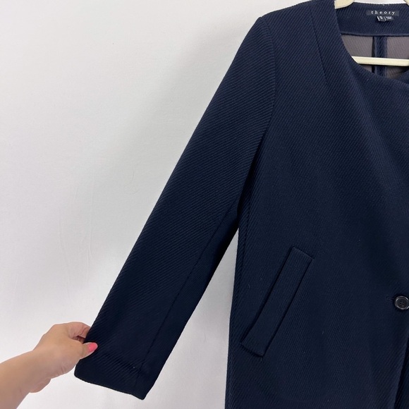 Theory Navy Veniska Camden Twill Wool Assymetrical Coat Medium - Picture 5 of 10